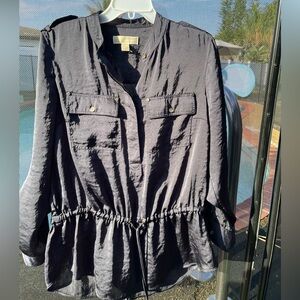 Michael Kors Navy Utility Tunic Blouse Gold Hardware Peplum L